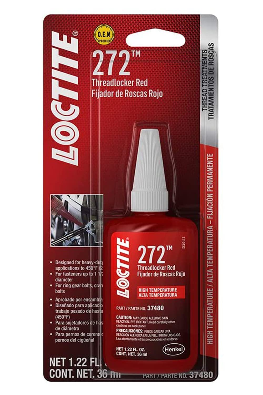37480 272 Red High Temperature Threadlocker Bottle - 36 ml by Loctite – 1.21 Ounces, Aluminum,Stainless Steel, Red, Model 492143