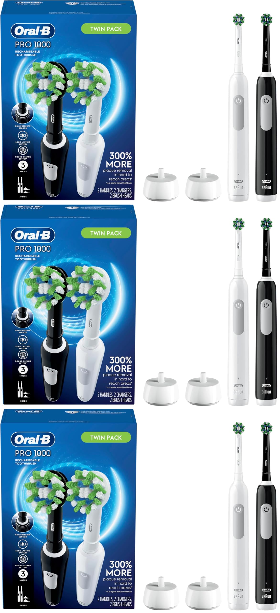 Oral-B Black & White / 2 Count (Pack of 3) / 2 Handles Rotating