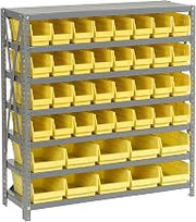 Global Industrial 7 Shelf Steel Shelving with (42) 4" H Plastic Shelf Bins | Gray Frame & Yellow Bins, 36"W x 12"D x 39"H, Industrial or Commercial Storage, Assembly Required