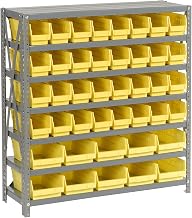 Global Industrial 7 Shelf Steel Shelving with (42) 4" H Plastic Shelf Bins | Gray Frame & Yellow Bins, 36"W x 12"D x 39"H, Industrial or Commercial Storage, Assembly Required