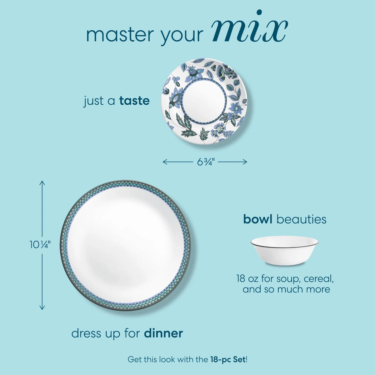 ® Veranda 16-piece Dinnerware Set by Corelle – Glass, Blue, Pack of 16, Model 1137516