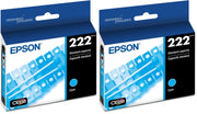 222 Genuine Ink Standard Capacity Cyan Cartridge T222220 (Pack of 2) by Epson – Standard Capacity (Pack of 2), Cyan, Pack of 2, Model T222220-S