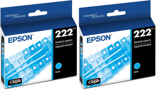 222 Genuine Ink Standard Capacity Cyan Cartridge T222220 (Pack of 2) by Epson – Standard Capacity (Pack of 2), Cyan, Pack of 2, Model T222220-S