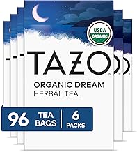 TAZO Organic DREAM Herbal Tea Bags, 96 Total Tea Bags (16ct - Pack of 6) | Caffeine-Free Bedtime Tea with Relaxing Chamomile and Lavender and valerian root with a hint of sweet almond and vanilla