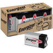 MAX 9V Batteries (8 Pack) by Energizer – 8 Count (Pack of 1), Alkaline, Silver/black, Model 522-8