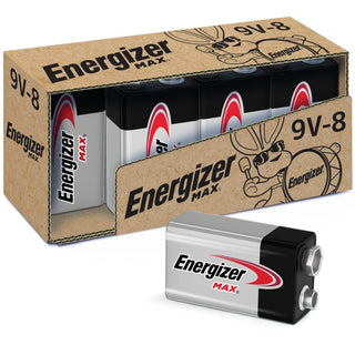 MAX 9V Batteries (8 Pack) by Energizer – 8 Count (Pack of 1), Alkaline, Silver/black, Model 522-8