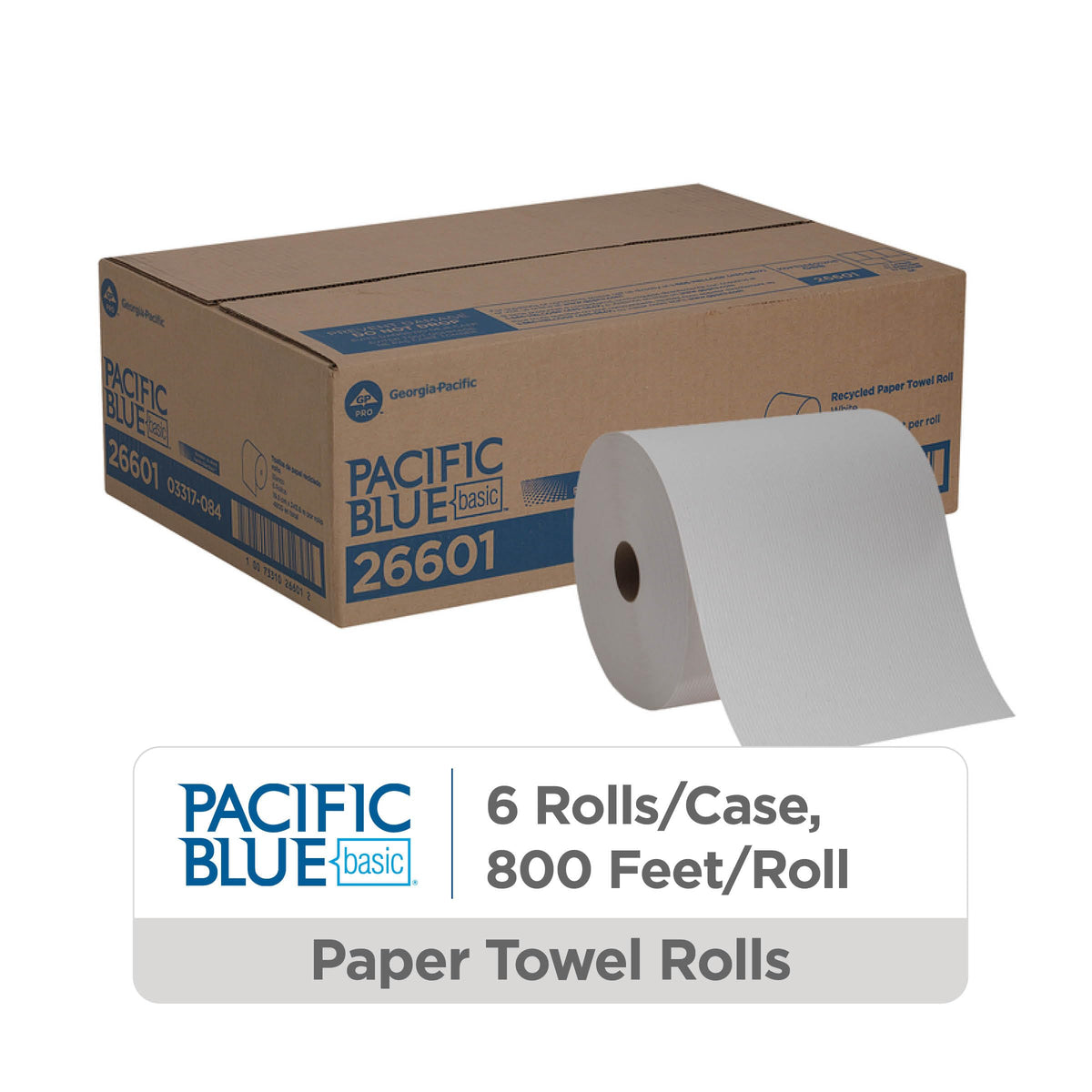 Pacific Blue Basic Recycled Paper Towel Rolls (previously branded Envision) by GP PRO () by Georgia-Pacific – Pack of 1, Paper, White, Model 26601