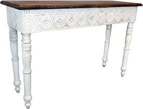 Starlight Canyon Home Solid Mango Wood Console Table with Hand-Carved Detail, Entryway Table Hallway Foyer Hall Table for Entryway or Sofa, Natural and White
