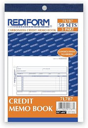 Rediform Credit Memo Book, Three-Part Carbonless, 5.5 x 7.88, 50 Forms Total