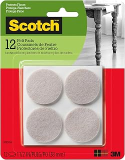 Scotch Felt Pads 12 PCS Beige, Felt Furniture Pads for Protecting Hardwood Floors, 1.5" inch Round, Easy-to-apply, Self-Stick design, Reliable protection from nicks, dents and scratches (SP803-NA)