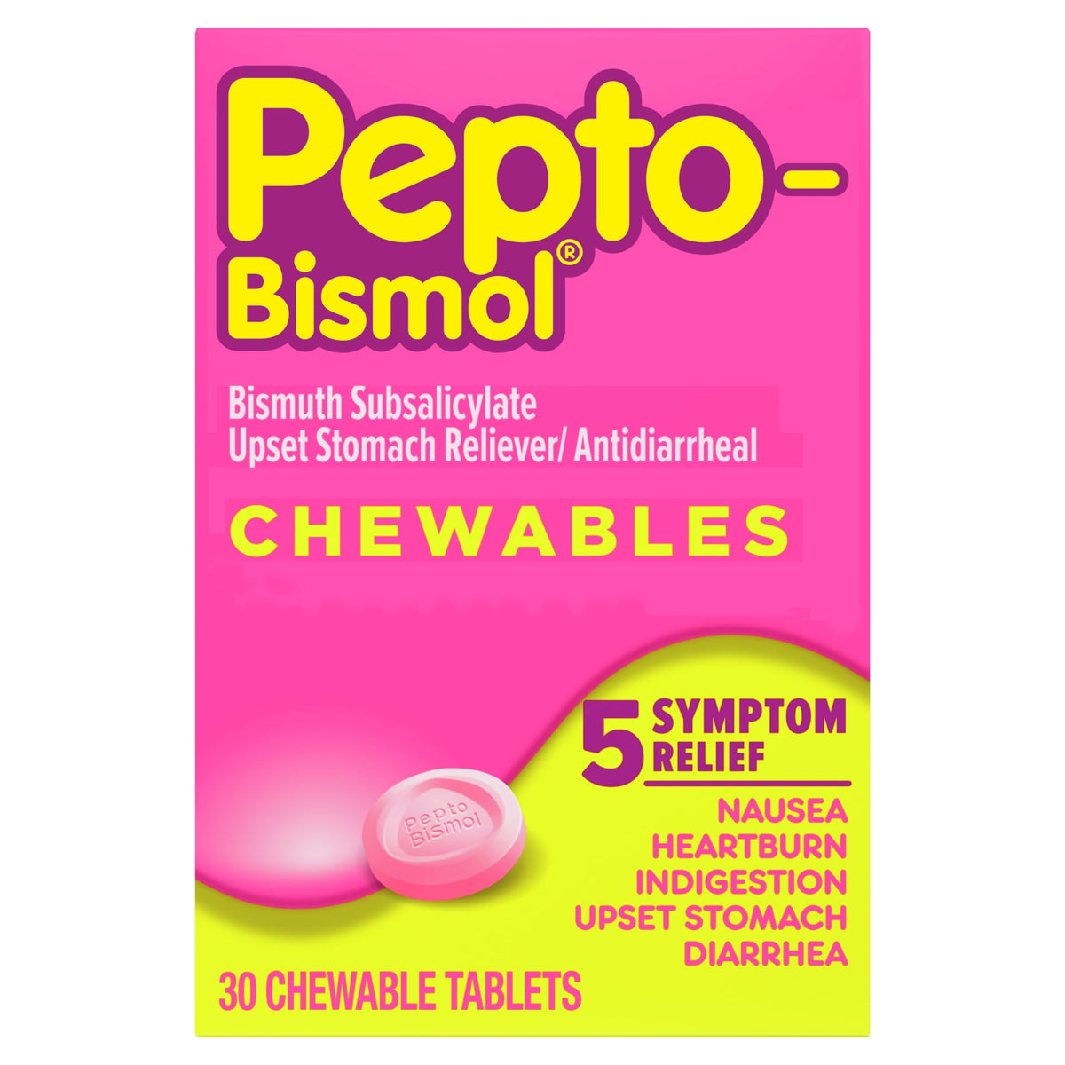 Cherry Chewable Tablets by Pepto Bismol – 30 Count (Pack of 2), Plastic, Cherry, Pack of 2, Model 301490039786