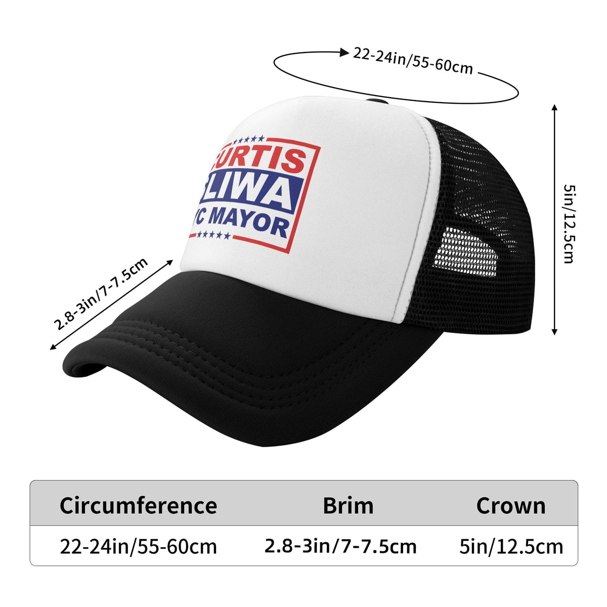 Curtis Sliwa for NYC Mayor Trucker Hat New York City 2026 Election Hats Adjustable Mesh Back Baseball Cap by PPFINE – One Size, Polyester, Black, Model 6455PPHHG