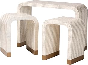 bali & pari Carlyn Coastal Beige and White Mother of Pearl Capiz Shell 3-Piece Accent Table Set