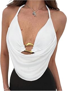 Women's Cowl Neck Halter Rave Tops Y2k Backless Open Back Tops