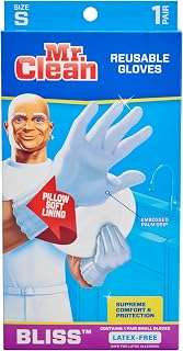Mr. Clean 243032 Bliss, Small Latex Free, Vinyl, Soft Ultra Absorbent Lining, Non- Slip Swirl Grip Gloves, (Small)