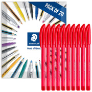 4320 Stick Ballpoint Pens Medium Nib 20 Pack Red Ink by STAEDTLER – 1 Count (Pack of 20), Red, Model STAE-4320M-20ENV_V