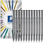 STAEDTLER 308 Pigment Liner Fineliner Pen - Ideal for Writing, Sketching, Technical Drawing, Marking Out - Black Ink - In Envelope Gift Packaging - Fine to Bold Nib Sizes + Chisel - Pack of 12