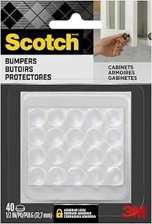 Scotch Clear Adhesive Bumper Pads 40 PCS, Self-Stick Rubber Pads 1/2" Round, Cabinet Door Rubber Bumpers, Designed to Protect Cabinets and Drawers, Sound Dampening, Transparent (SP951-NA)