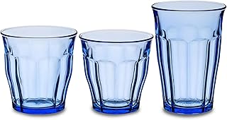Duralex Le Picardie Glass Tumbler Drinking Set – 18-Piece Marine Blue Tumblers in Mixed Sizes