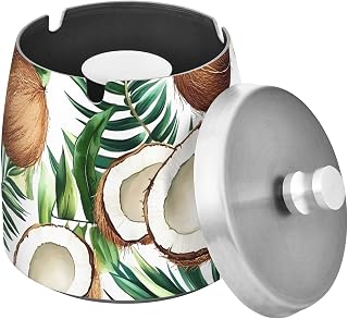 Coconut Tropical Leaves Splash Ashtray with Lid, Outdoor Ashtrays for Patio