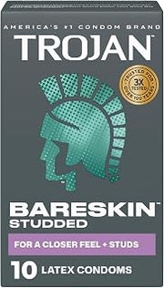 TROJAN Bareskin Studded Latex Condoms for Men, 10 Count