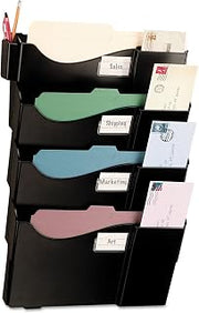 Officemate 21724 Grande Central Wall Filing System, Four Pockets, 16 5/8 x 4 3/4 x 23 1/4, Black