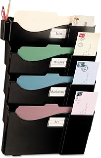 Officemate 21724 Grande Central Wall Filing System, Four Pockets, 16 5/8 x 4 3/4 x 23 1/4, Black