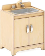 Guidecraft EdQ Kids' Kitchen Sink Playset - Natural: Wooden Montessori Play Kitchen for Toddlers w/Realistic Faucet, Storage Cabinets w/ 2 Fabric Bins | Pretend Play Toy for Home, Playroom, Classroom