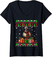 Women's Emu Bird Christmas Ugly Sweaters Festive Emu Xmas V-Neck T-Shirt