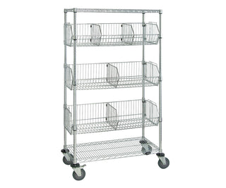 5-Tier Mobile Wire Basket Unit with 3 Baskets by QUANTUM STORAGE SYSTEMS – 18" x 48" x 69", Carbon Steel, Chrome, Model M1848BC6C