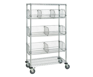 5-Tier Mobile Wire Basket Unit with 3 Baskets by QUANTUM STORAGE SYSTEMS – 18" x 48" x 69", Carbon Steel, Chrome, Model M1848BC6C