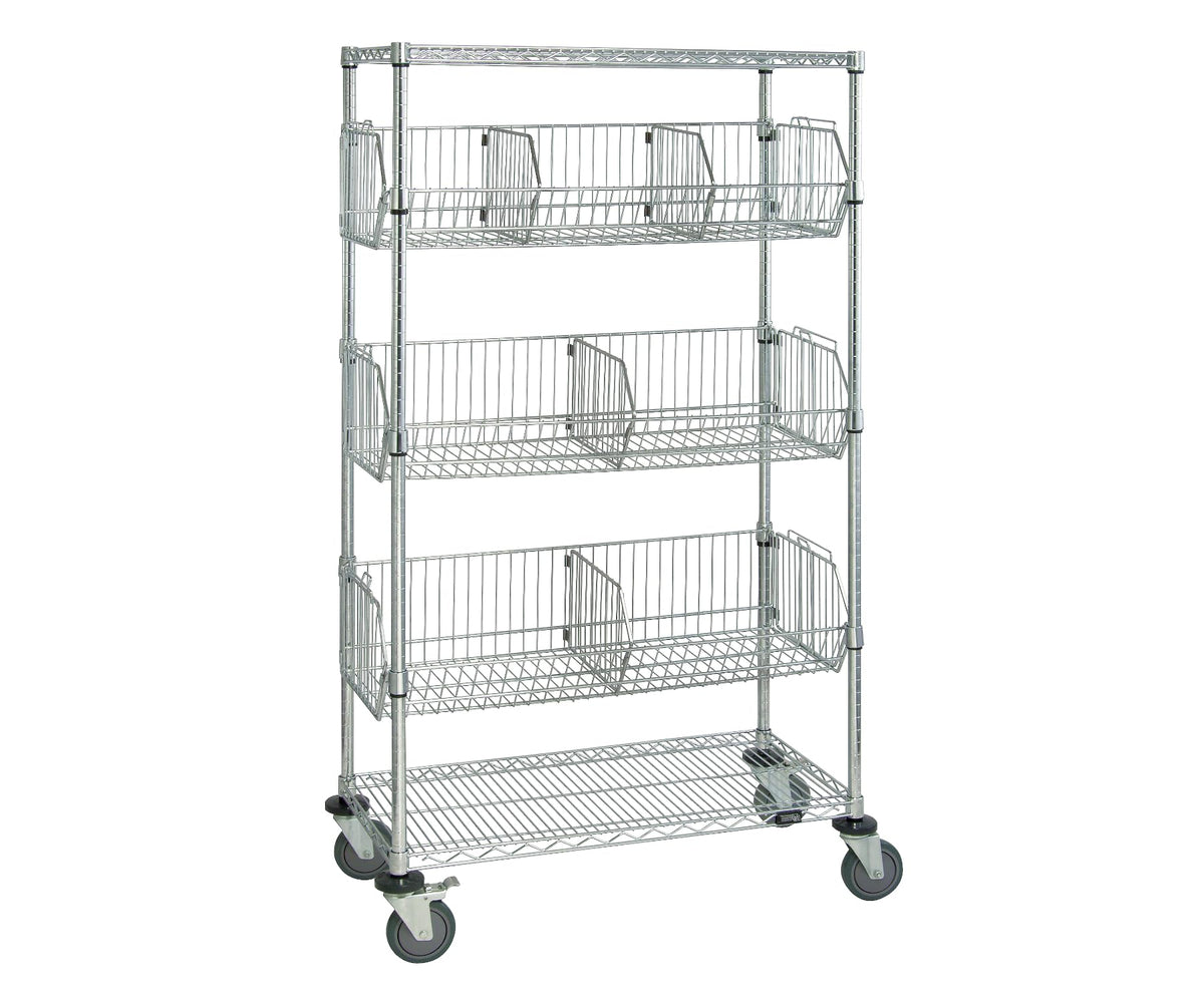 QUANTUM STORAGE SYSTEMS Chrome / 24" x 36" x 69" / Chrome Wire 5S Basket Wheels Rack Shelves
