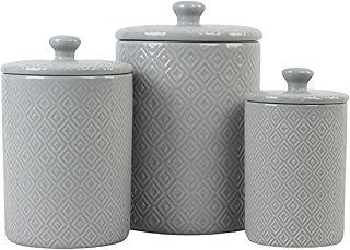 10 Strawberry Street Embossed Diamond Ceramic Kitchen Canister Set, Set of 3, Gray