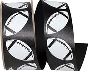 Reliant Ribbon Homecoming Matte Footballs Cooler Ribbon, Black/White, 1-3/8 Inch, 25 Yards