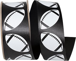 Reliant Ribbon Homecoming Matte Footballs Cooler Ribbon, Black/White, 1-3/8 Inch, 25 Yards
