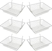Econoco Epoxy Chrome Multi-Fit Sloping Wire Basket for Slatwall, Pegboard or Gridwall (Set of 6) Metal Semi-Gloss Basket, Epoxy Chrome | Vinyl-Coated wire baskets fit slatwall, pegboard, or gridwall, double-slope design for easy merchandise visibility