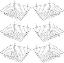 Econoco Epoxy Chrome Multi-Fit Sloping Wire Basket for Slatwall, Pegboard or Gridwall (Set of 6) Metal Semi-Gloss Basket, Epoxy Chrome | Vinyl-Coated wire baskets fit slatwall, pegboard, or gridwall, double-slope design for easy merchandise visibility