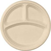 Responsible Products 10 inch 3-Compartment Round Plates, Tree-Less™ Compostable Molded Fiber Round Plates, Extra Strength, Tree-Free and Made Without PFAS, Natural Brown (500 Count)