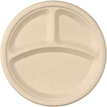 Responsible Products 10 inch 3-Compartment Round Plates, Tree-Less™ Compostable Molded Fiber Round Plates, Extra Strength, Tree-Free and Made Without PFAS, Natural Brown (500 Count)