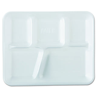Genpak 10500 Foam School Trays, 5-Comp, 10 2/5 x 8 2/5 x 1 1/4, White (Case of 500)