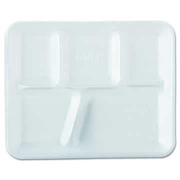 Genpak 10500 Foam School Trays, 5-Comp, 10 2/5 x 8 2/5 x 1 1/4, White (Case of 500)