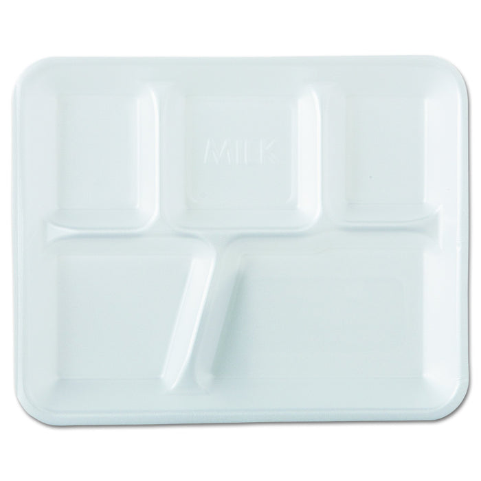 Genpak 10500 Foam School Trays, 5-Comp, 10 2/5 x 8 2/5 x 1 1/4, White (Case of 500)