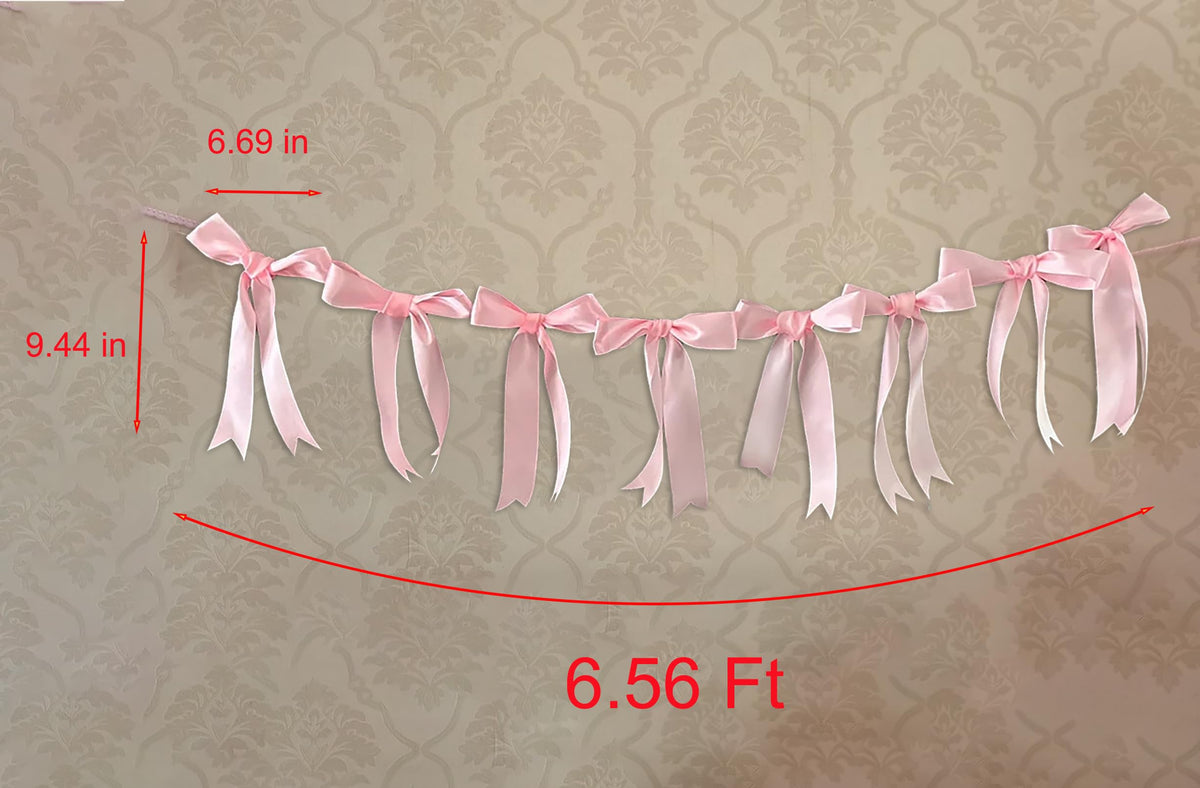 Pink Bow Garland Festival Hanging Decorations by Adachffy – 6 X 9 Inches, Polyester, Pink, Pack of 8, Model Pink Bow-008