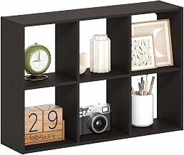 Furinno Rossi 6-Cube Floating Shelves for Wall, Desktop Organizer, Dark Oak