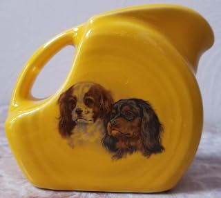 Mini Disc Pitcher - Fiesta Fiestaware Homer Laughlin - Cavalier King Charles Dogs - Daffodil Yellow