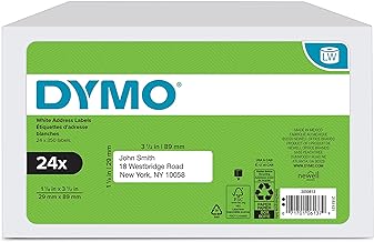 DYMO Authentic LW Mailing Address Labels, For LabelWriter Label Printers, White, 1-1/8" x 3-1/2", 24 Rolls of 350 (8400 Total)