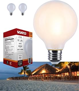 Satco S12153 8W LED G25 Globe Bulb, Gloss White Finish, Warm Dimming 3000K-2000K, 800 Lumens, 90 CRI, 60W Replacement, E26 Medium Base, Enclosed Fixture Rated, Dimmable, 120 Volt, 2 Pack