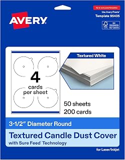 Avery Printable Round Candle Dust Covers, 3.5" Diameter, Matte Textured White, Sure Feed Technology, Print-To-The-Edge Capability, Laser/Inkjet Compatible, 200 Total, Ideal for Packaging & Displays