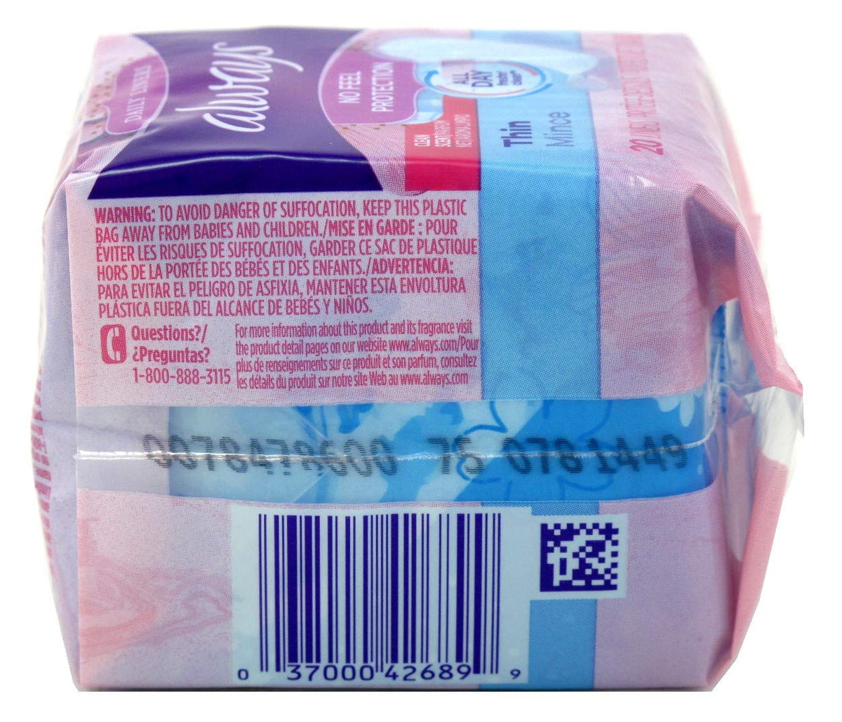 Thin Pantiliners - scented - 20 pack (Case of 24) by Always – 20 Count (Pack of 24), Cotton, #1087, Pack of 24, Model 426899