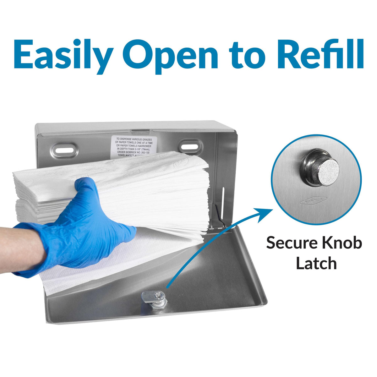 Bobrick 7-1/8" / Knob-Latch / Silver Paper Towel Holders
